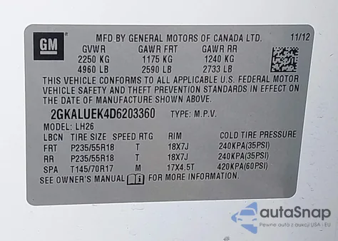 2013 GMC Terrain Slt-1 из США, поврежденный, VIN 2GKALUEK4D6203360